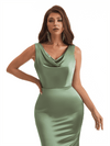 Elegant Cowl Neck Mermaid Soft Satin Long Wedding Party Bridesmaid Dresses Online