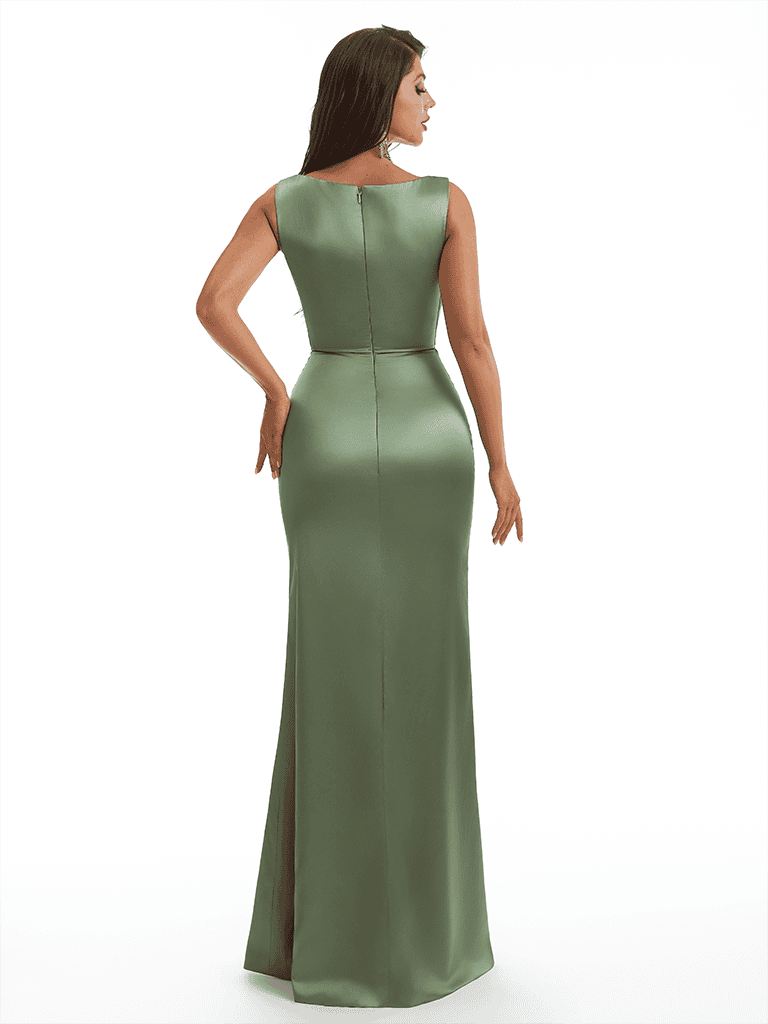 Elegant Cowl Neck Mermaid Soft Satin Long Wedding Party Bridesmaid Dresses Online