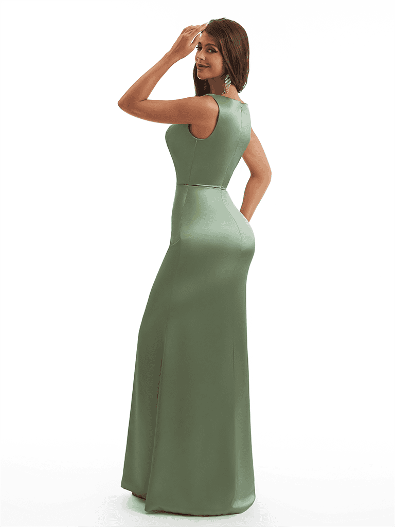 Elegant Cowl Neck Mermaid Soft Satin Long Wedding Party Bridesmaid Dresses Online