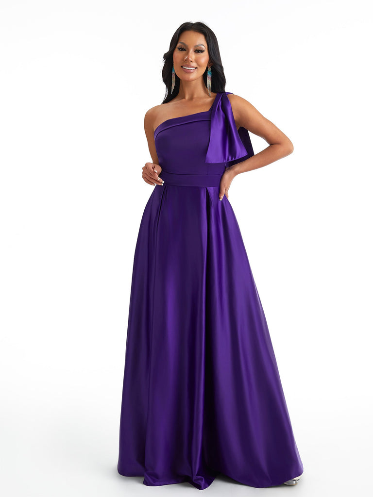 Sexy One Shoulder A-Line Soft Satin Beauty Long Bridesmaid Dresses Online