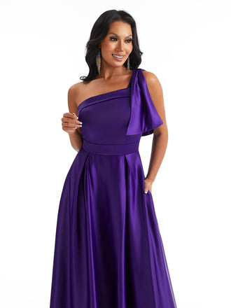 Sexy One Shoulder A-Line Soft Satin Beauty Long Bridesmaid Dresses Online