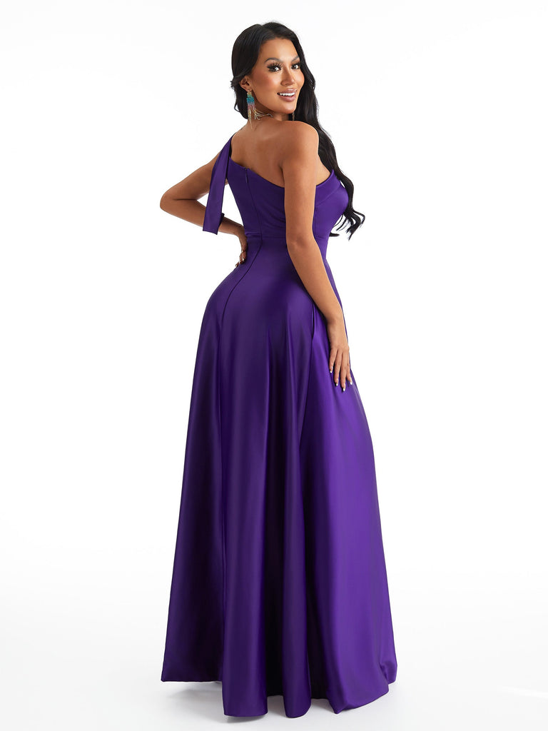Sexy One Shoulder A-Line Soft Satin Beauty Long Bridesmaid Dresses Online