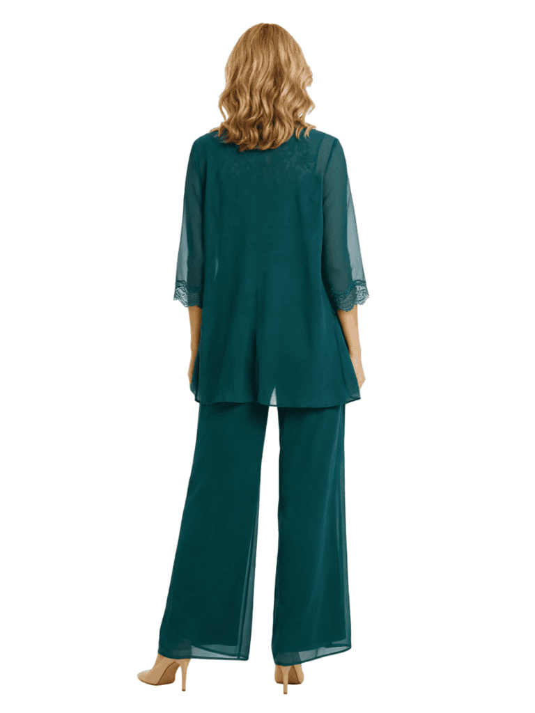 Chicsew Classy Mother Of The Bride Pantsuit Lace Top Wide Leg Jumpsuit Wedding Guest