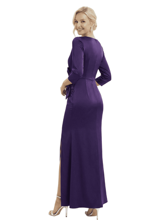 3/4 Sleeves V-Neck Satin Mother Of The Bride Dress Mermaid Maxi Gown Formal Wedding Attirermal Wedding Attire