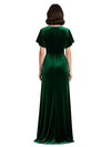 Elegant Jewel Short Sleeves Side Slit A-line Velvet Long Mother of The Dresses