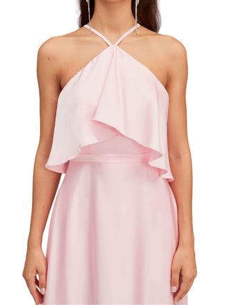 Elegant Halter Spaghetti Straps Soft Satin A-Line Long Bridesmaid Dresses