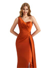 Modern One Shoulder Silky Satin Mermaid Long Bridesmaid Dresses Online Side Split