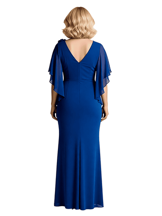 Mermaid Chiffon Flutter Sleeve Ruched Mother Of The Bride Gown With Ruffle