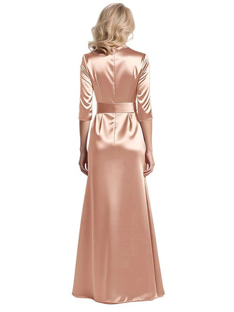 Elegant Satin V-neck Half Sleeves Side Slit Mermaid Long Mother Of The Bride Dresses