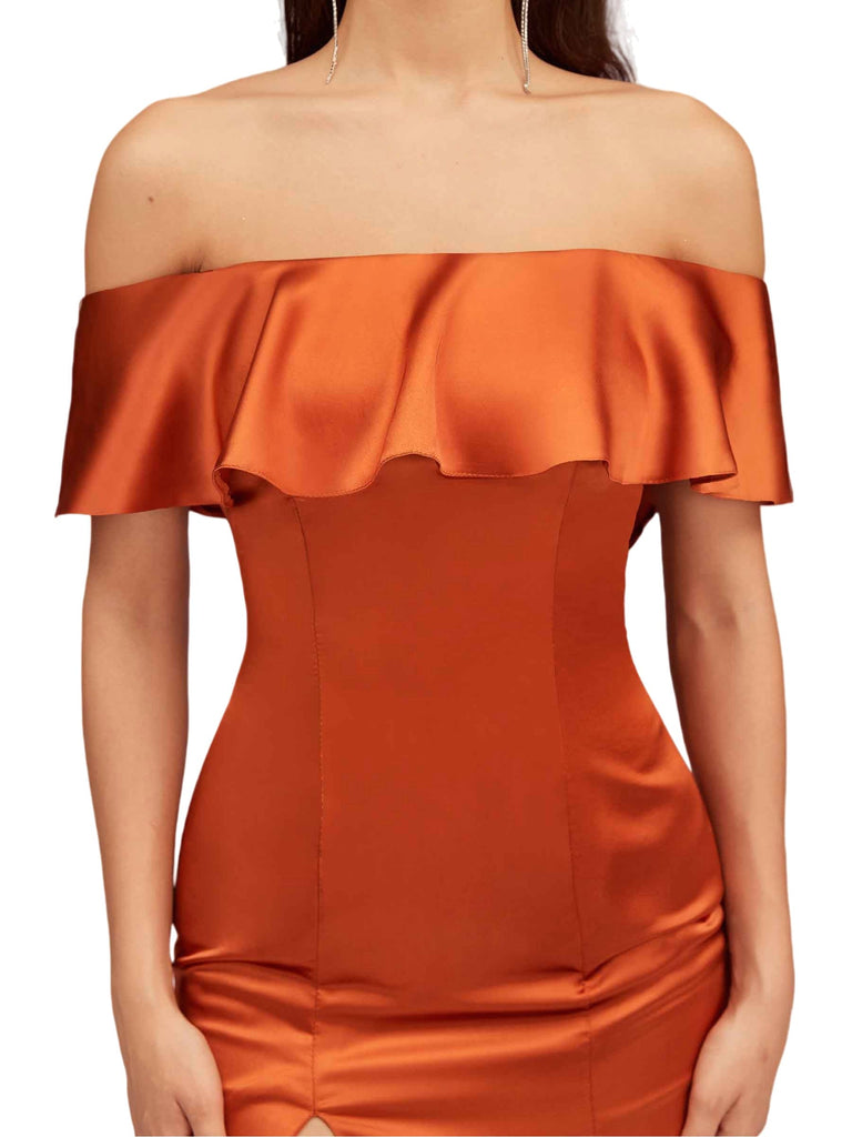 Sexy Mermaid Off The Shoulder Side Slit Soft Satin Pretty Long Bridesmaid Dresses