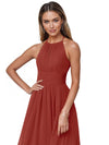 Simple Halter A-line Chiffon Floor Length Bridesmaid Dresses
