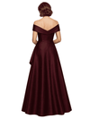 Elegant A-Line Off The Shoulder Satin Floor Length Evening Gown With Ruffle