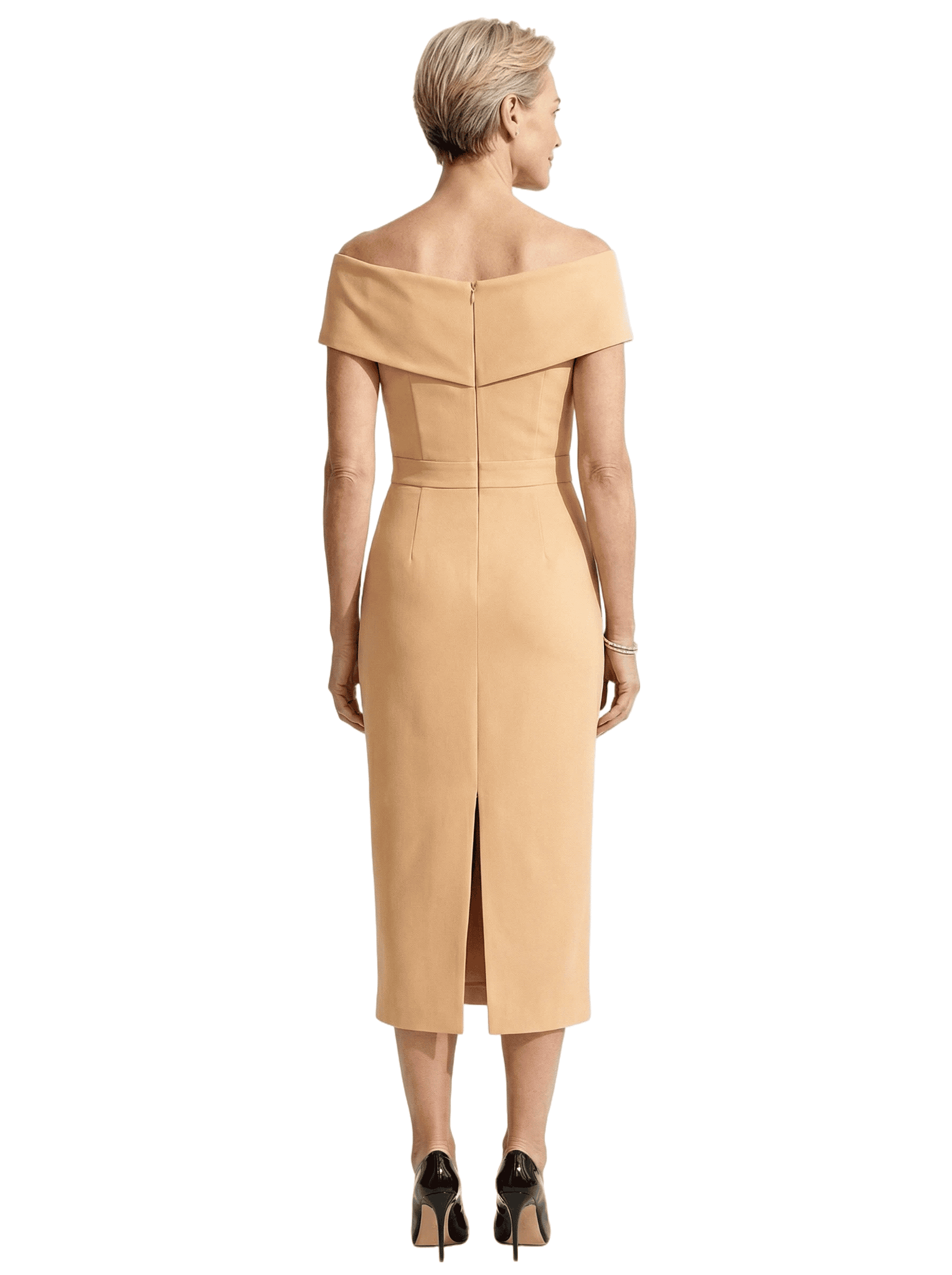 Chicsew Mother of The Bride Dress Classy Off Shoulder Crepe Sheath Midi Gown Modern Wrap Detail