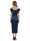 Chicsew Modern Off Shoulder Soft Satin Sheath Ruched Mother Of The Groom Tea-Length Dress
