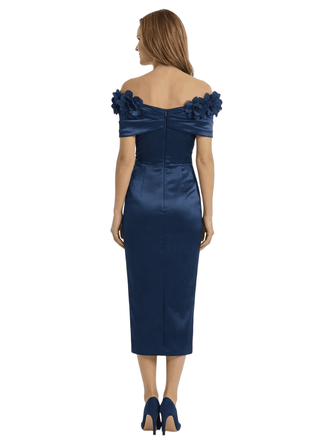Chicsew Modern Off Shoulder Soft Satin Sheath Ruched Mother Of The Groom Tea-Length Dress