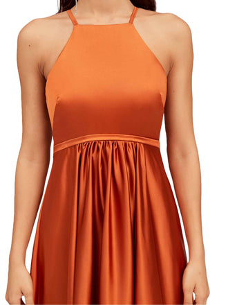 Sexy Halter High Low A-Line Soft Satin Pretty Long Bridesmaid Dresses