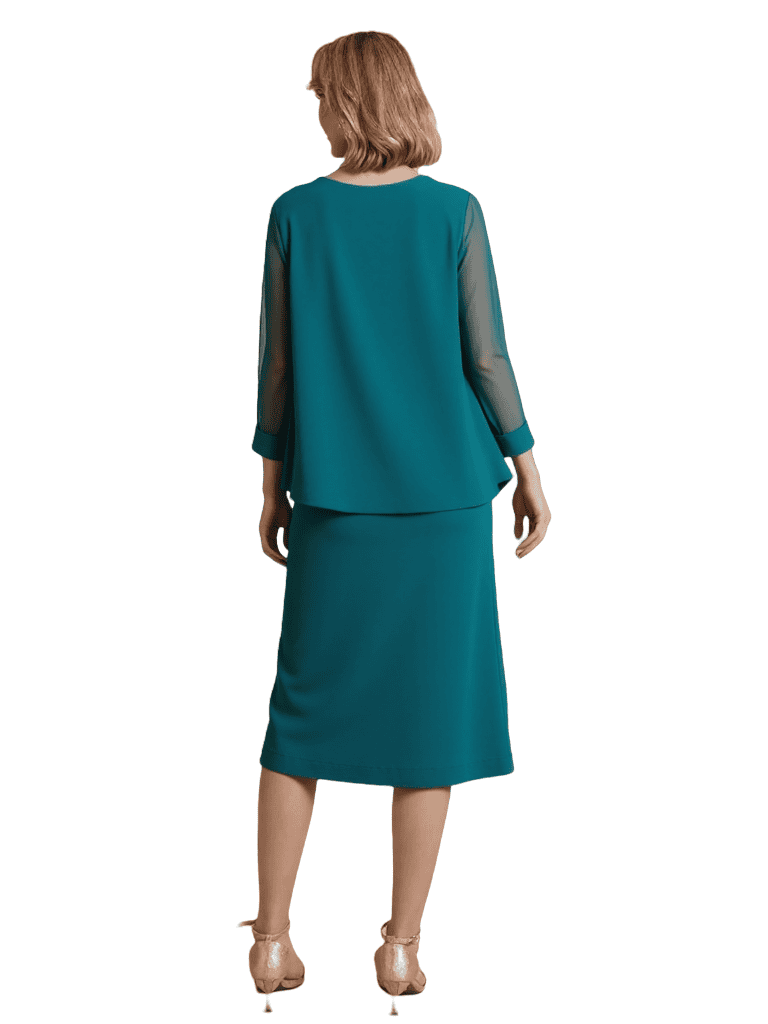 Elegant Two Pieces Chiffon Long Sleeves Knee Length Mother Of The Bride Dress And Jacket