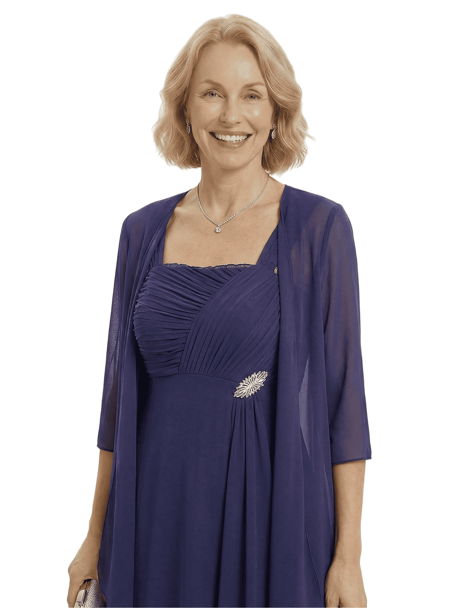 Square Neck Chiffon Mother Of The Bride Two Piece Maxi Gown Formal Wedding Guest Dress