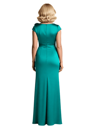 Modern Cap Sleeve Satin Floor-Length Mother Of The Bride Dress With Floral Shoulder