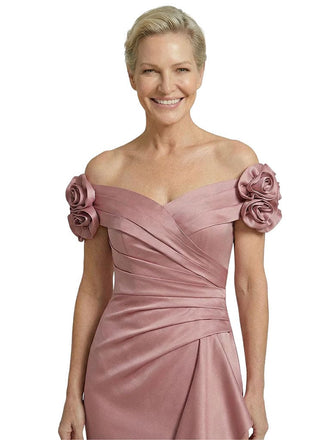 Mother Of The Groom Off Shoulder Side Slit Satin Mermaid Ruched Formal Bride Mother Wear