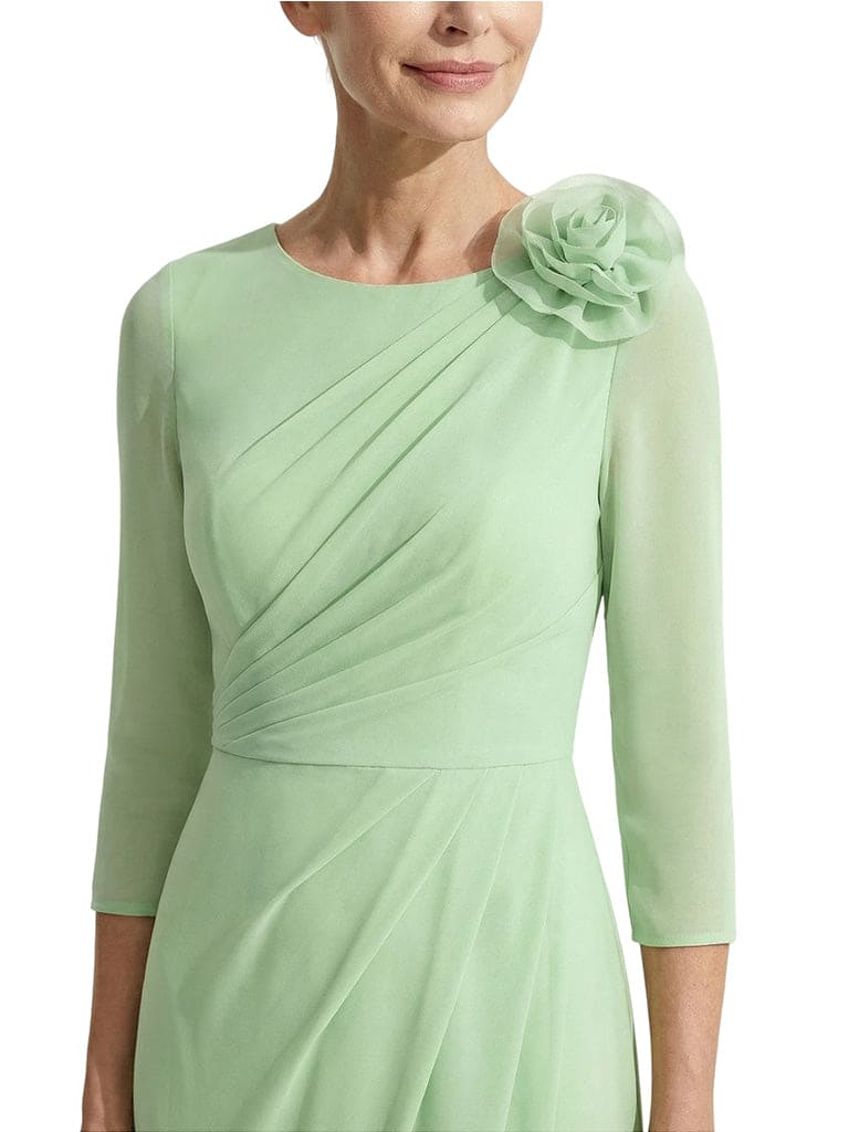 Elegant Boat Neck Long Sleeves Mother Of The Bride Gown With Rosette Detail