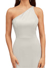 Elegant One Shoulder A-Line Side Slit Soft Satin Long Bridesmaid Dresses