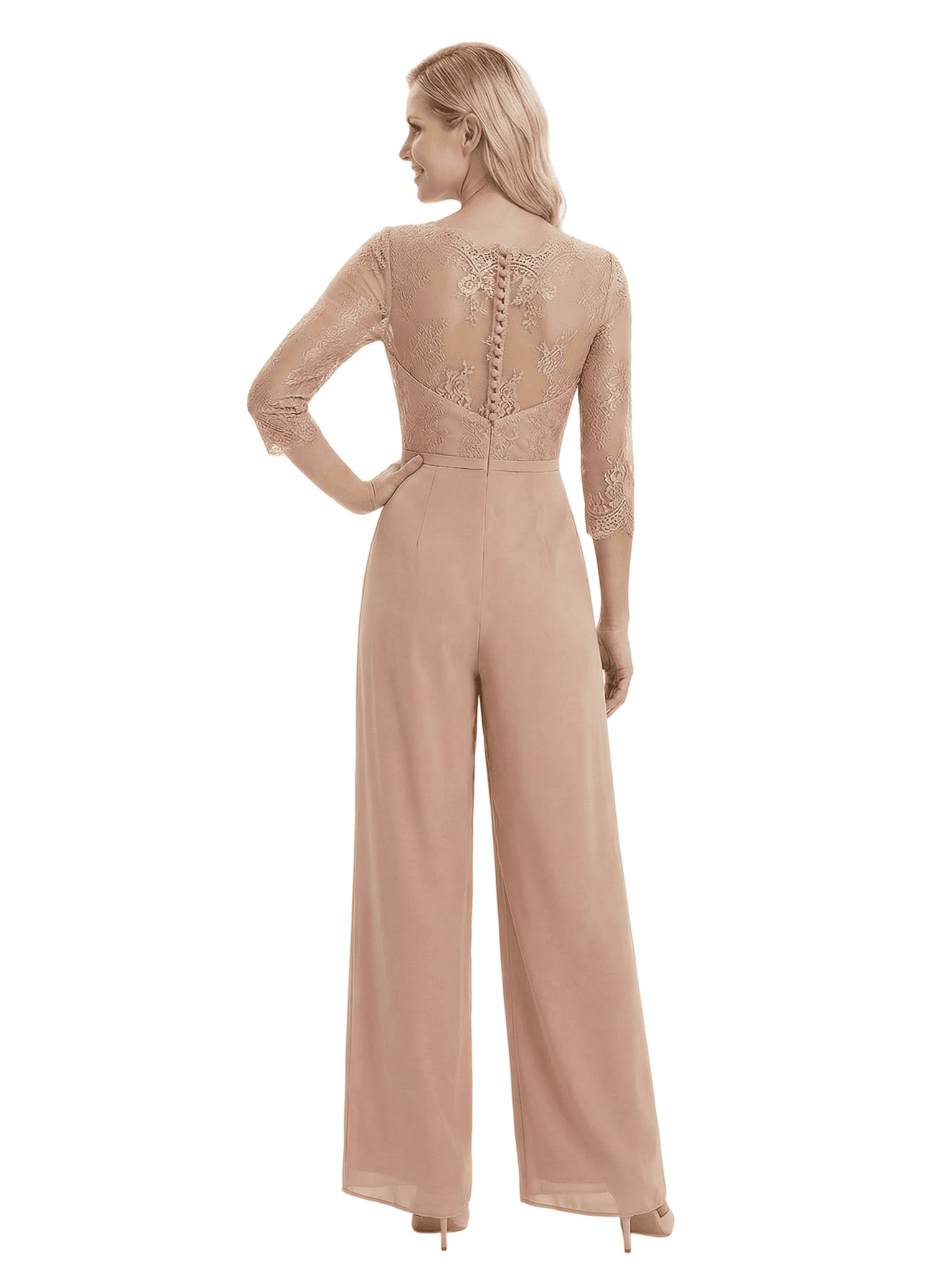 Chicsew Mother Of The Bride Pantsuit Modern Jewel Lace Chiffon Wide Leg Long Outfit Flowy Silhouette