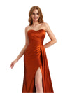 Elegant Sweetheart Strapless Silky Satin Side Split Mermaid Long Bridesmaid Dresses