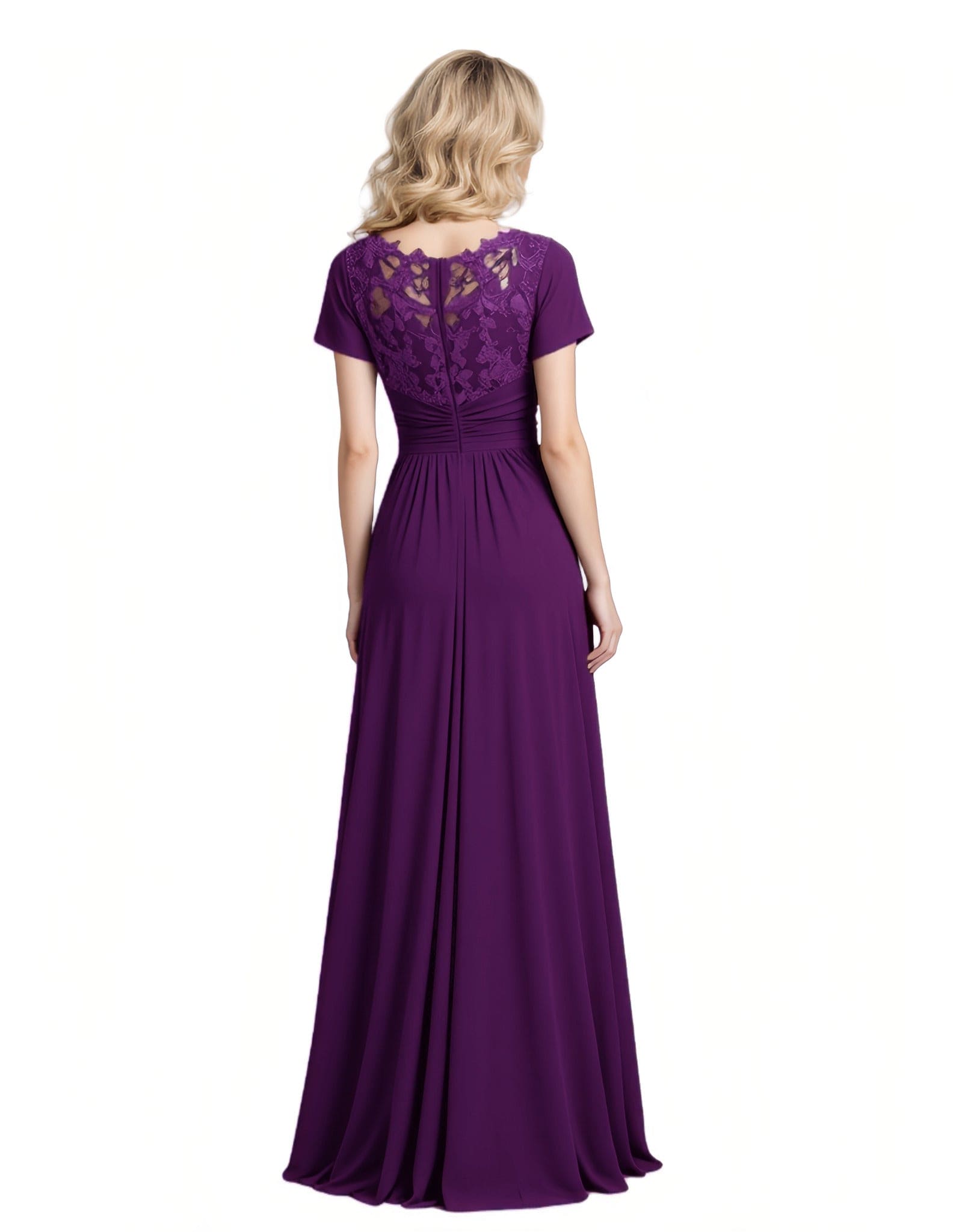 Elegant Chiffon Lace Short Sleeves V-Neck A-Line Mother Of The Bride Dresses