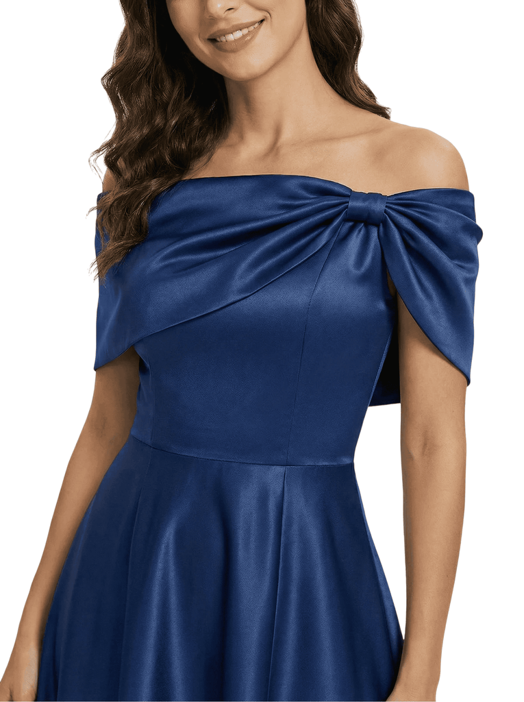 Beautiful Off Shoulder Satin Bow Knot A-Line Mother Of The Bride Dresses