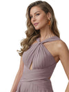 Unique A-line Halter Side Slit Chiffon Floor-Length Bridesmaid Dresses