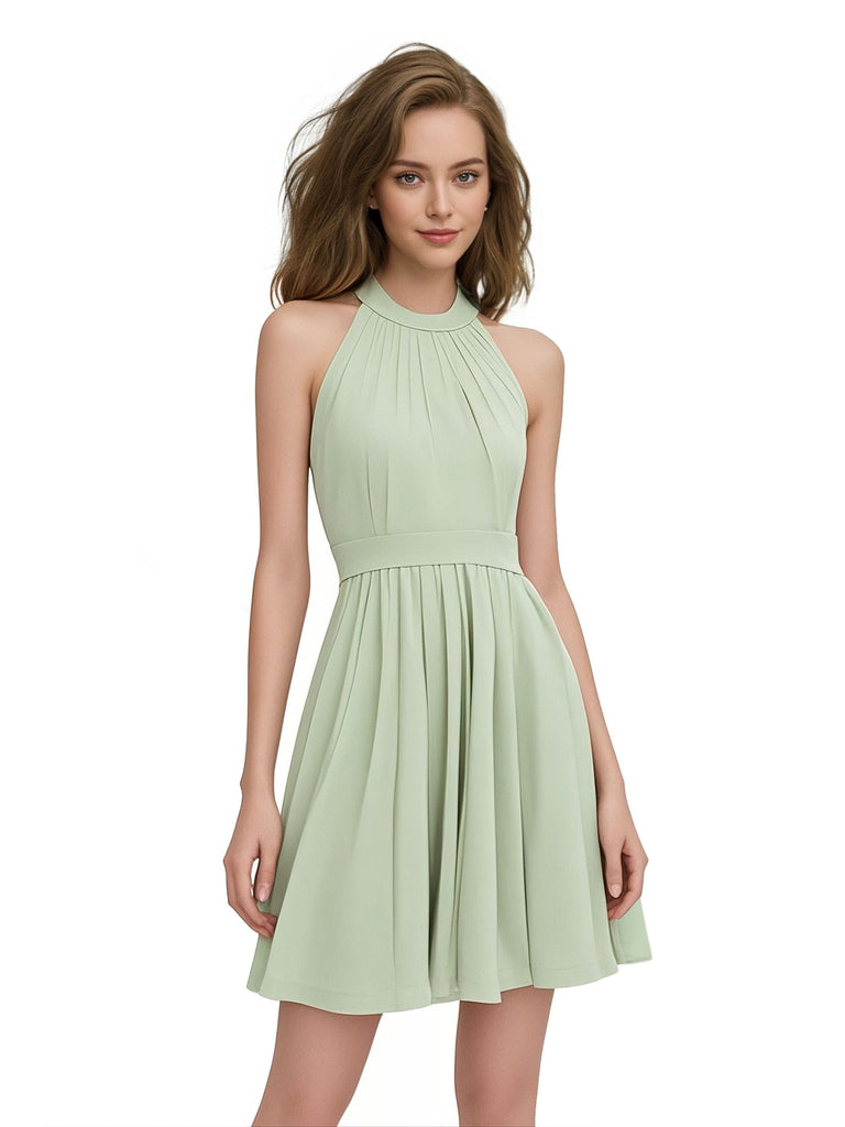 Halter A-line Chiffon Knee-Length Bridesmaid Dresses