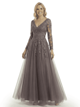 Fancy V-Neck A-Line Long Sleeves Lace Mother Of The Bride Dress