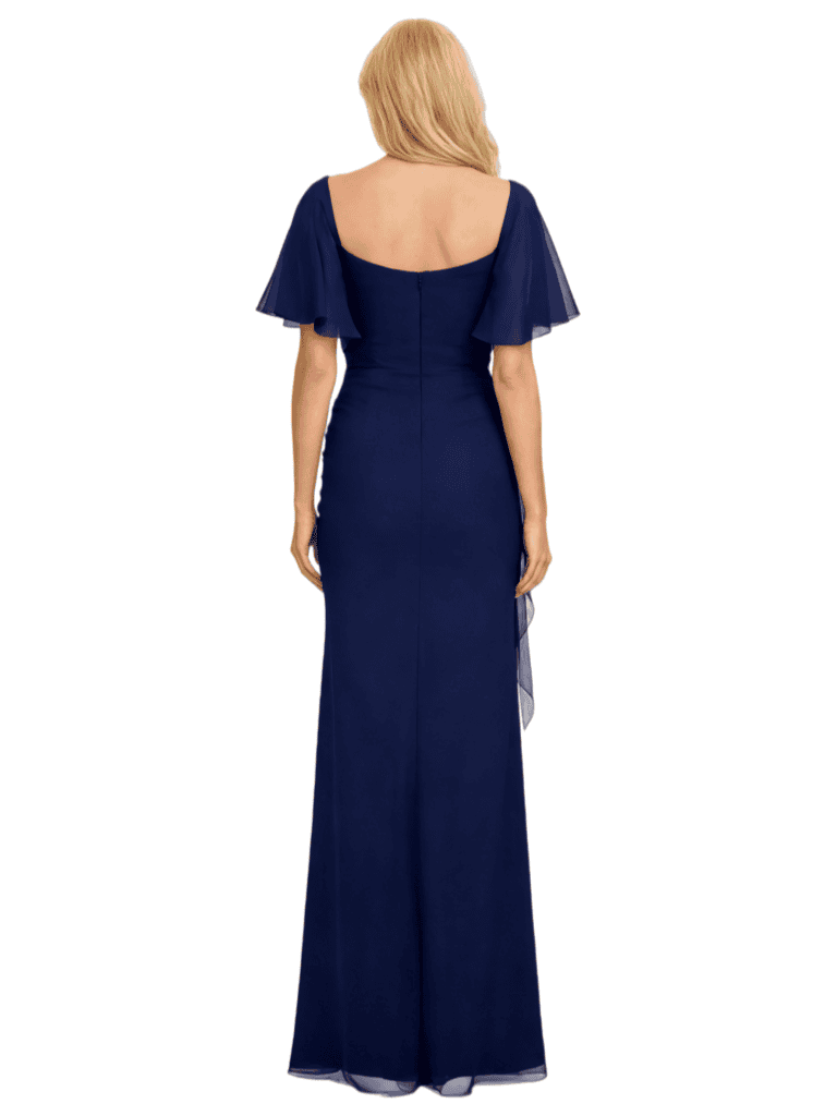 Elegant Flutter Sleeves Side Slit Chiffon Ruched Mermaid Mother of The Bride Dresses