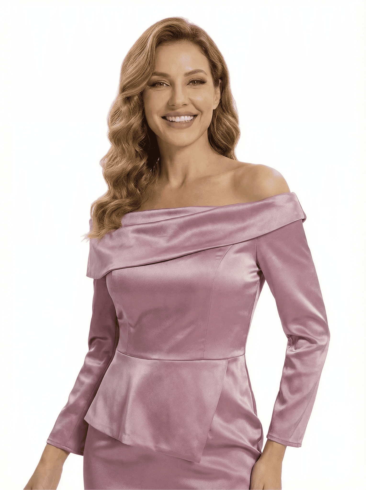 Chicsew Chic Off Shoulder Long Sleeves Sheath Satin Mother of The Groom Dress