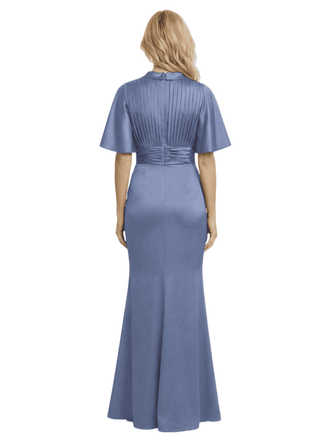 Elegant Flutter Sleeves Satin Side Slit Mermaid Floor-Length Mother Of The Bride Dresses