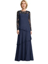 Elegant Lace Long Sleeves Chiffon A-Line Mother Of The Bride and Groom Dresses
