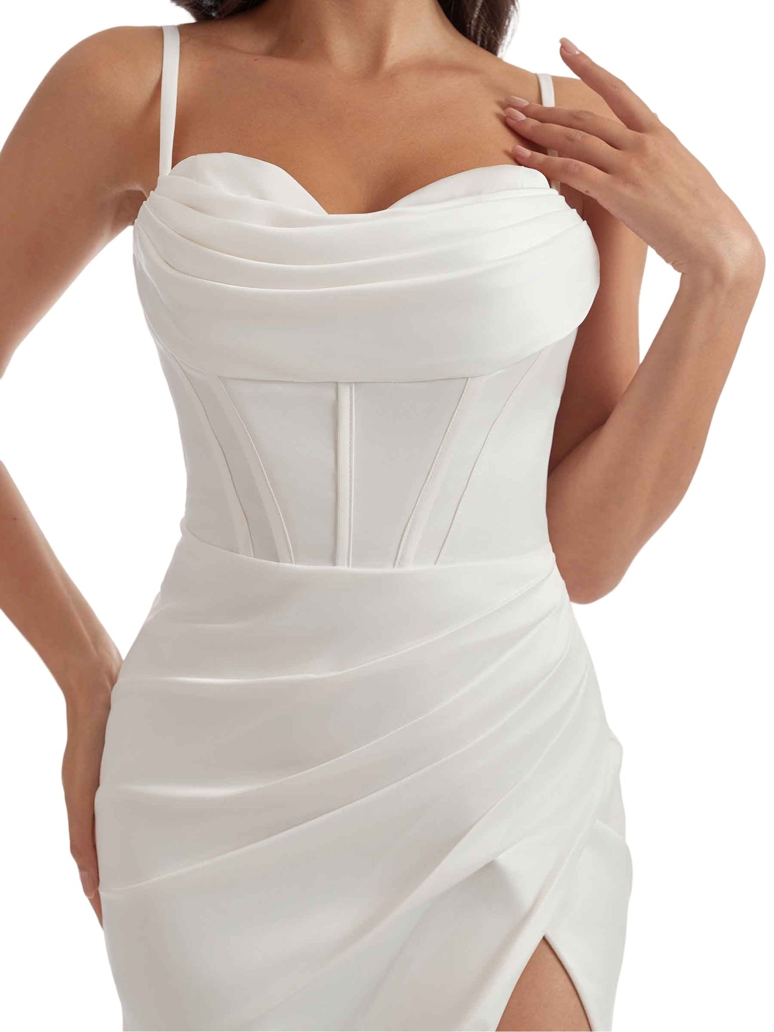 Sexy Sweetheart Mermaid Silky Satin Long Bridesmaid Dresses Slit Spaghetti Straps