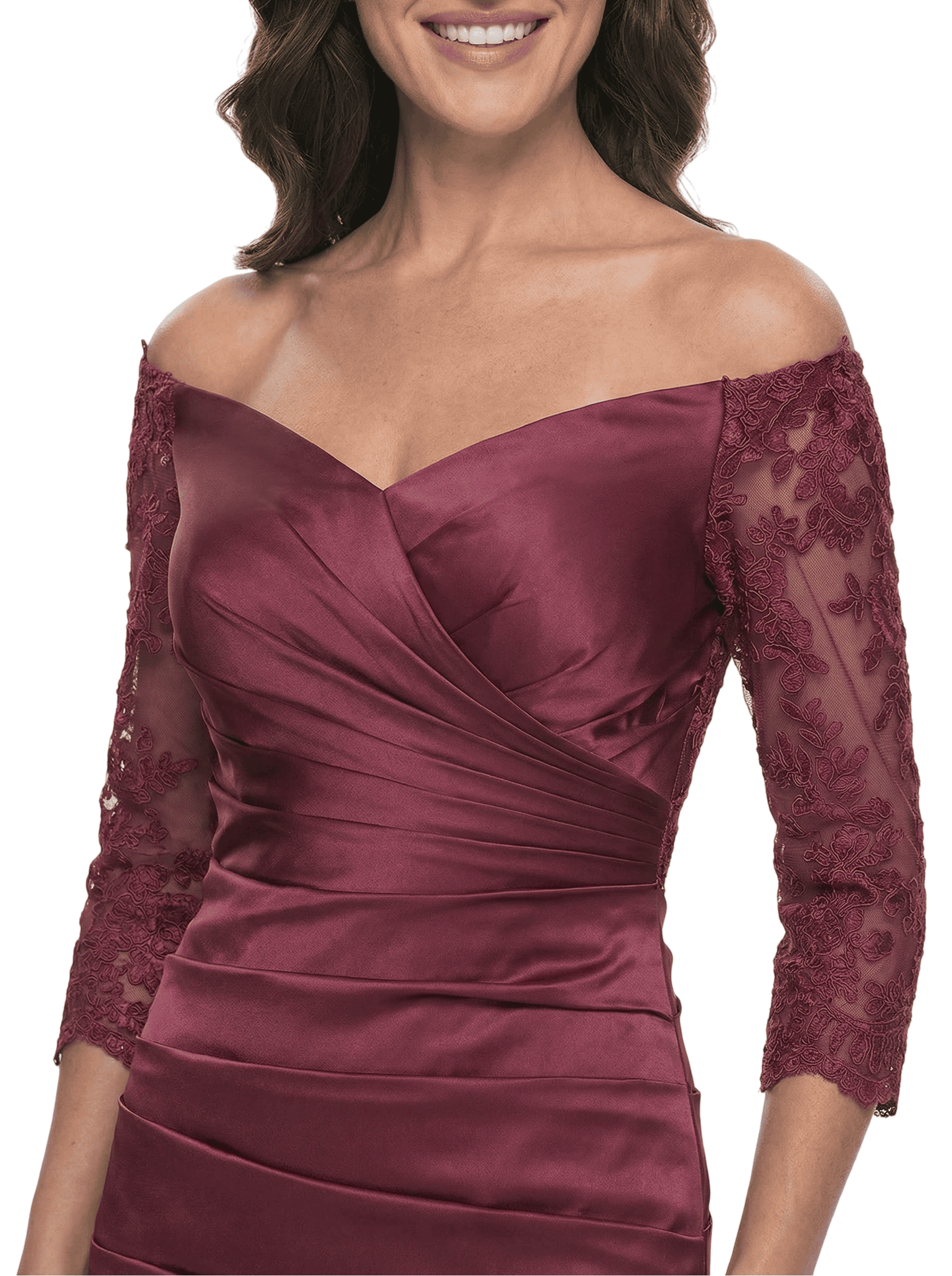 Chicsew Elegant Off Shoulder Lace 3/4 Sleeves Satin Mermaid Mother Of The Bride Dresses