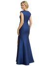 Elegant Cap Sleeves Side Slit Satin Mermaid Jewel Long Mother Of The Bride Dresses
