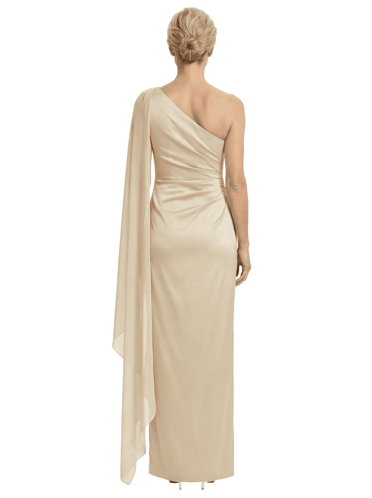 Elegant One Shoulder Ruched Satin Maxi Mother of The Groom Dress