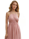 Elegant Chiffon Halter A-line Floor-Length Bridesmaid Dresses