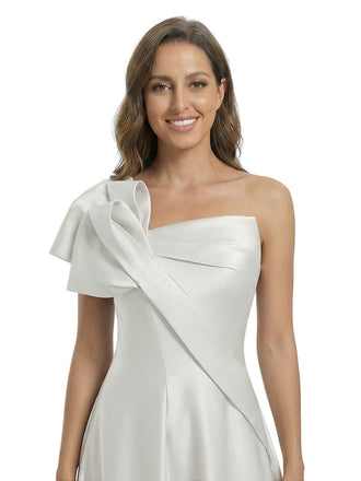Modern One Shoulder Bow Detail A-Line Satin Mother Of The Bride Gown