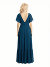 Beautiful Asymmetrical Neckline Flutter Sleeve Chiffon Mother of the Bride Floor-Length Dress
