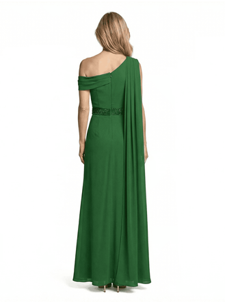 Unique Asymmetric Straps Chiffon Mother Of The Groom Gown Beaded Belt Formal Evening Dress