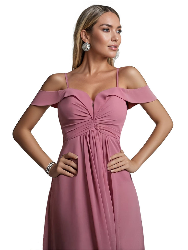Sexy Chiffon Off The Shoulder Floor-Length Bridesmaid Dresses