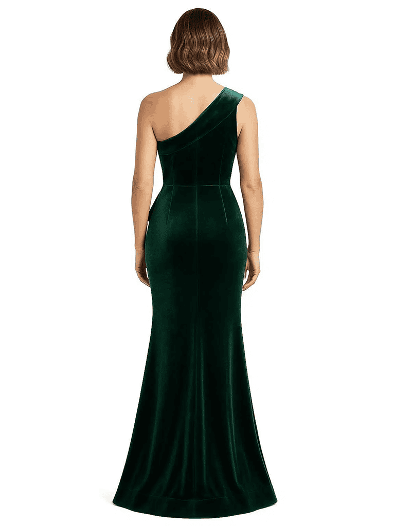 Luxury Velvet One Shoulder Mermaid Mother Of The Bride Gown With Ruffle Slit