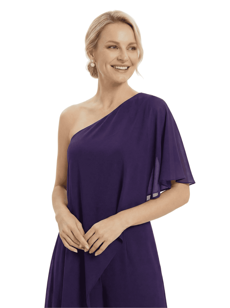 Elegant One Shoulder Chiffon Mother Of The Bride Pantsuit Formal Wedding Attire