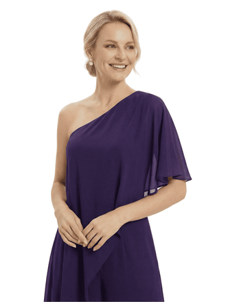 Elegant One Shoulder Chiffon Mother Of The Bride Pantsuit Formal Wedding Attire