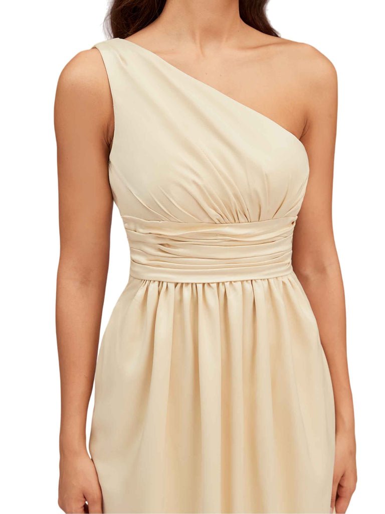 Elegant One Shoulder Soft Satin A-Line Long Bridesmaid Dresses